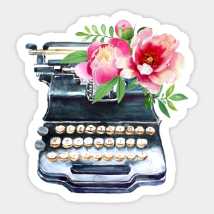 Watercolor typewriter with flowers Sticker